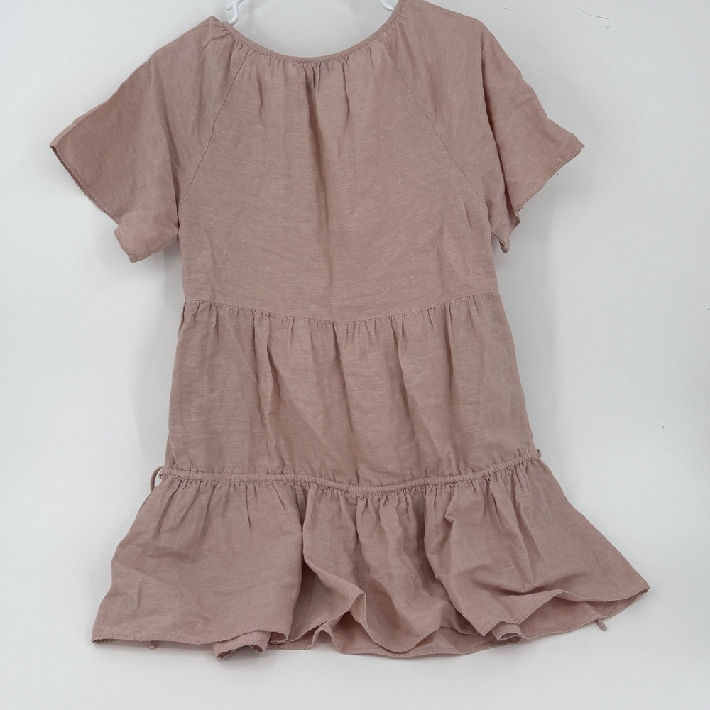 Madewell Womens Linen Blend Tiered V-Neck Mini‎ Dress Dusty Rose Pink Small - Picture 2 of 5
